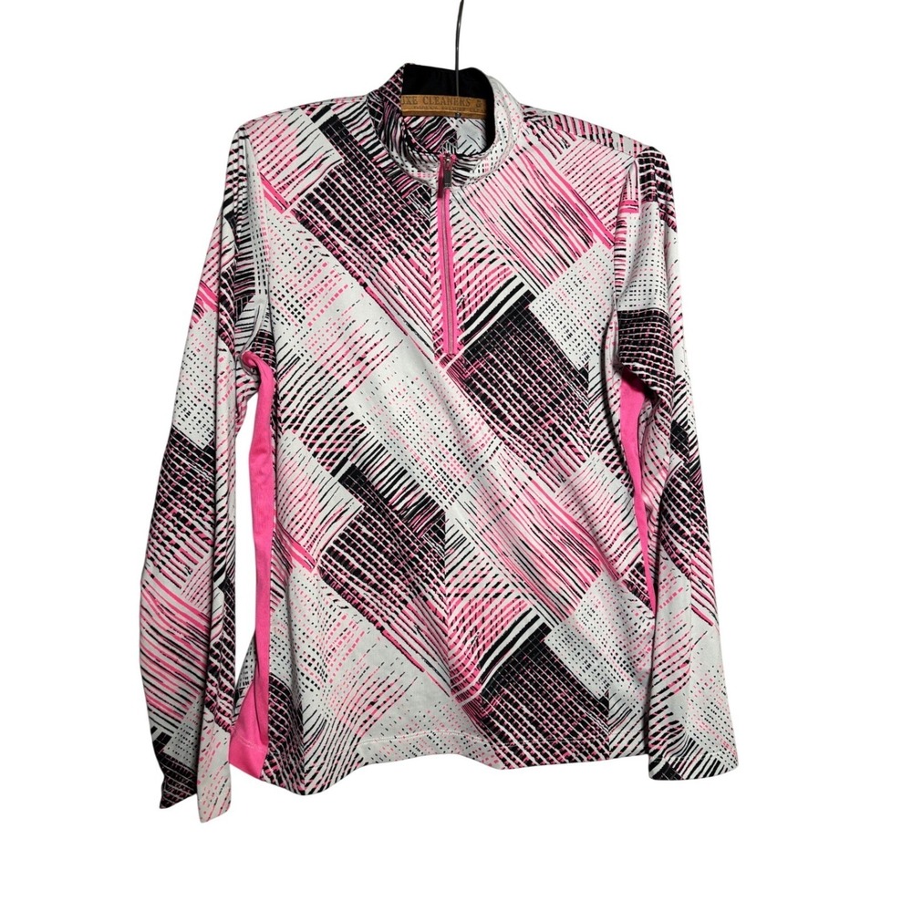 Tail‎ White Label Womens M Geometric Quarter Zip Long Sleeve Golf Top Athleisure